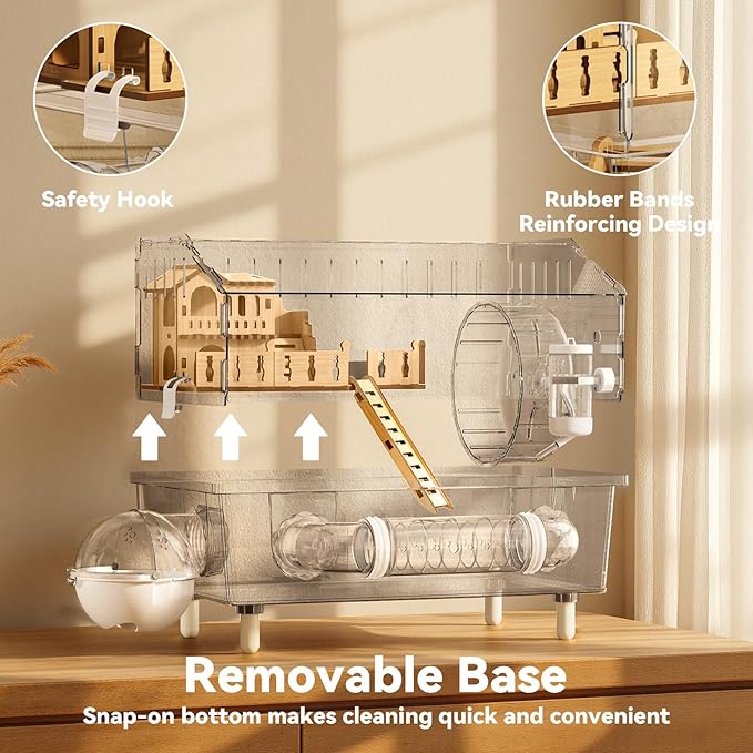 9 in 1 Acrylic Hamster Cage, Clear Dwarf Hamster Cage, with Tubes and All Accessories, 2-Tier Mouse Habitat, Easy to Clean, Suitable for Small Pets (Transparent)