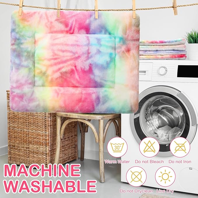Haull 4 Pcs Waterproof Guinea Pig Bedding Guinea Pig Bed Plush Cage Liners Soft Rabbit Dog Crate Pad Cat Mat Reversible Cozy Animal Pee Pad Hamster Bunny Mat Accessory(Tie Dyed,13 x 18.5 Inch)