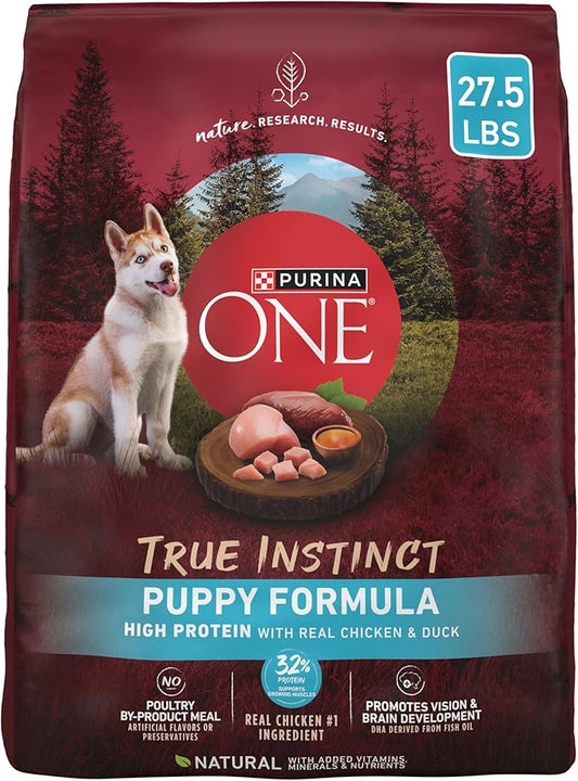 Purina ONE True Instinct with Real Chicken and Duck High Protein Puppy Food Formula Natural with Added Vitamins, Minerals and Nutrients - 27.5 lb (Pack of 1)