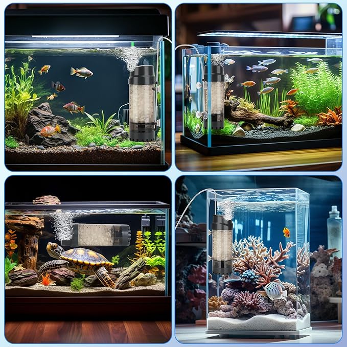 AQQA Aquarium Fluidized Moving Bed Filter,Media Submersible Sponge Filter with Air Stone Ultra-Silence Dissolved Oxygen,Air Pump Accessories,for Fresh Water and Salt-Water (L 15-55 Gallon)