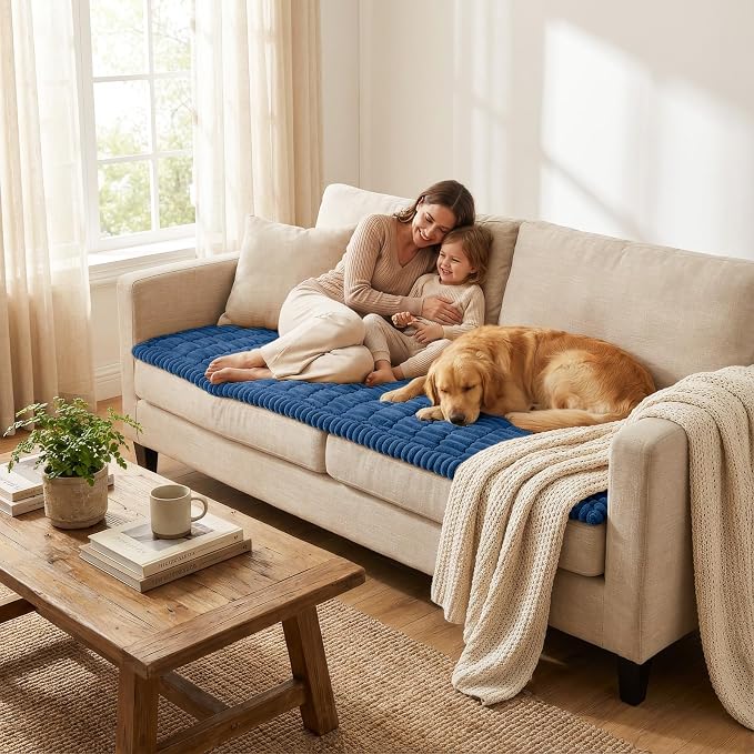 Smiry Couch Cover for Dogs, Non Slip Washable Sofa Protector for Pets, Soft Furniture Cover for Pet, Stylish Sofa Covers, Cozy Protect Against Fur, Dirt & Everyday Messes (Navy Blue, 43" x 63")