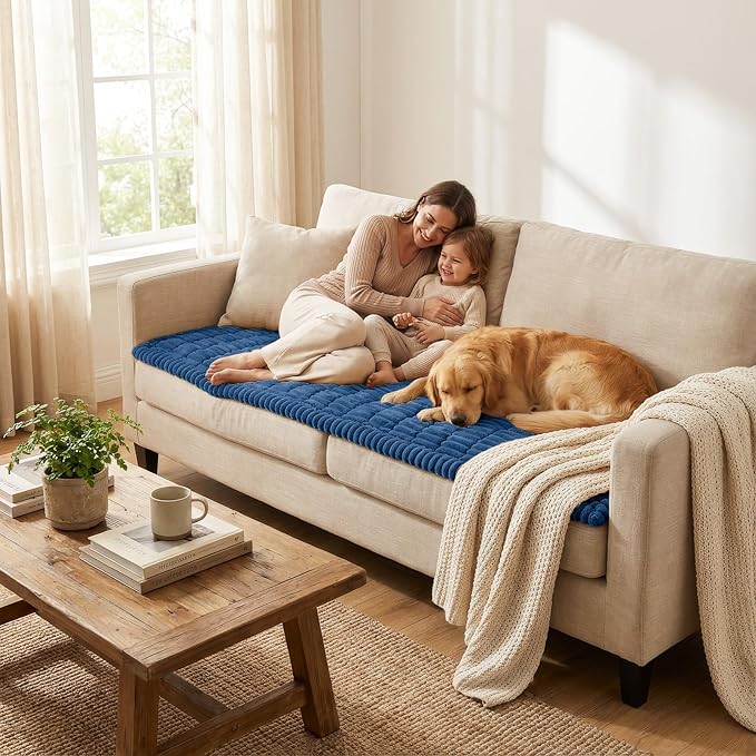Smiry Couch Cover for Dogs, Non Slip Washable Sofa Protector for Pets, Soft Furniture Cover for Pet, Stylish Sofa Covers, Cozy Protect Against Fur, Dirt & Everyday Messes (Navy Blue, 27.6" x 82.7")