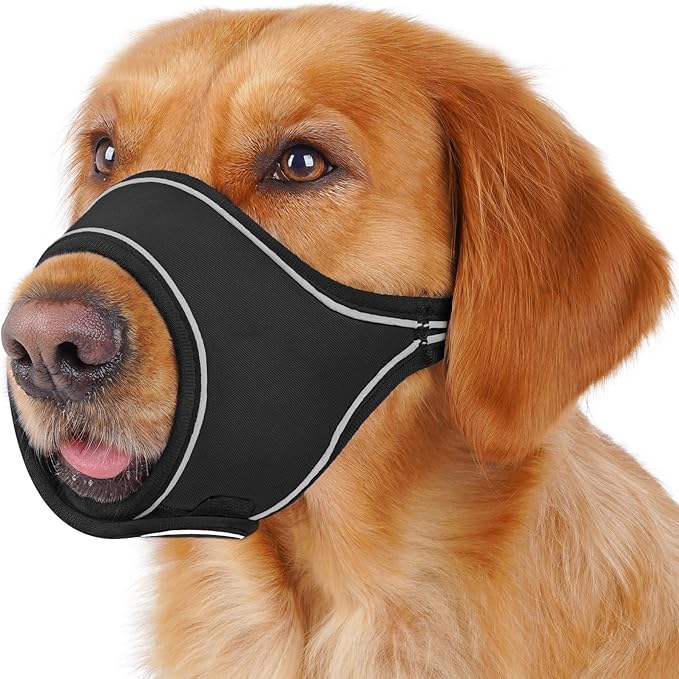 LUCKYPAW Dog Muzzle for Small Medium Large Dog Labrador Golden Retriever German Shepherd, Soft Oxford Cloth Muzzle to Prevent Biting Chewing for Training Grooming with Buckle (Black, L)