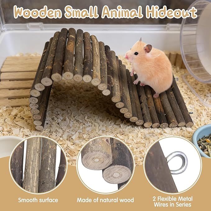 Hamiledyi 2 PCS Natural Wood Hamster Bridge, Bendable Climbing Ladder Small Animal Cage Accessories for Dwarf Hamster, Gerbils, Mice, Sugar Glider (15.7×5.9 in)
