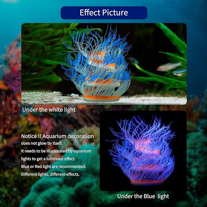 WishLotus Fish Tank Coral Ornaments, Artificial Soft Silicone Aquarium Coral Decorations Colorful Lifelike Glowing Fish Tank Decorations Accessories for Aquarium Landscaping (Green)