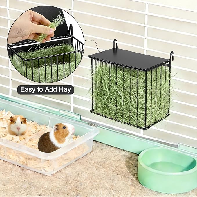 Upgraded Hay Rack for Rabbits, Rabbit Hay Feeder with Tops, Metal Frame Bunny Feeder, Square, Rabbit Feeding Holder for Guinea Pigs, Chinchillas, Small Animals