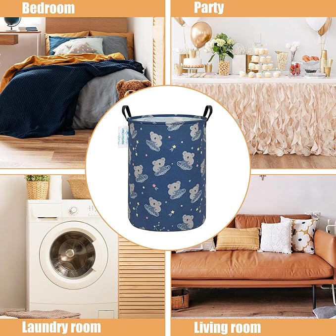 Laundry Basket Canvas Fabric Collapsible Organizer Basket for Storage Bin Toy Bins Gift Baskets Bedroom Clothes Children Nursery Hamper (Space Koala)