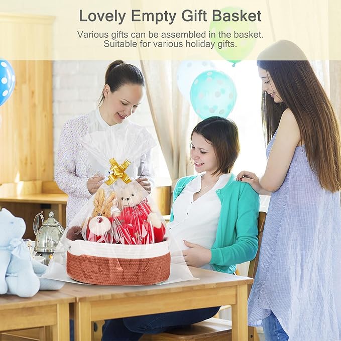 Small Woven Basket with Gift Bags and Ribbons, Empty Baby Gift Baskets for Kids Women Men, Shelf Storage, Small Cat Dog Pet Toy Boxes, 13”x 9”x 5.5”, Autumn Glaze