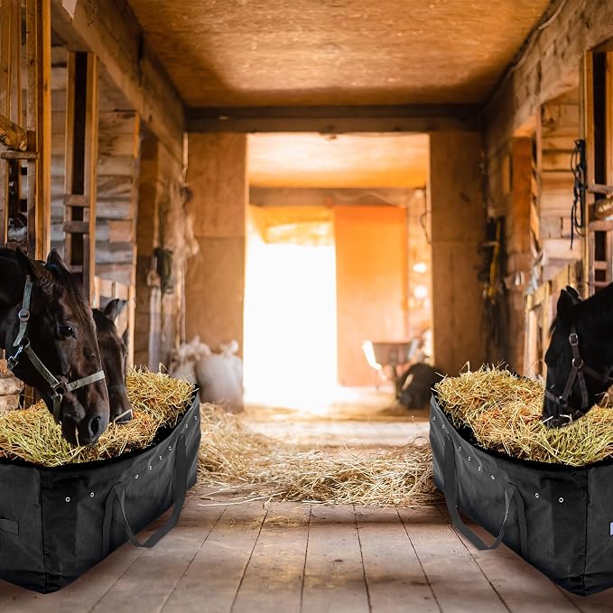 Sanwuta 2 Pack Hay Bale Bag 600d 41 x 15 x 17 Inch Extra Large Hay Storage Container for Horses Oxford Cloth Heavy Duty Tote Bale Storage Bag for Cattle Goats Sheep Horse Supplies(Black)