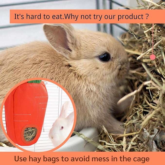 JanYoo Rabbit Food Dispensers Hay Feeder Bag for Guinea Pigs Accessories Storage Manger Hanging Capacity 0.26lb Large