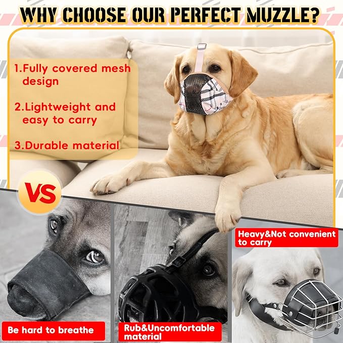 Dog Muzzle, Soft Basket Air Mesh Muzzles for Super Large Sized Dogs Anti Chewing, Breathable Muzzle for German Shepherd Golden Retriever, etc, Suit for Grooming Vet Allows Panting Drinking.