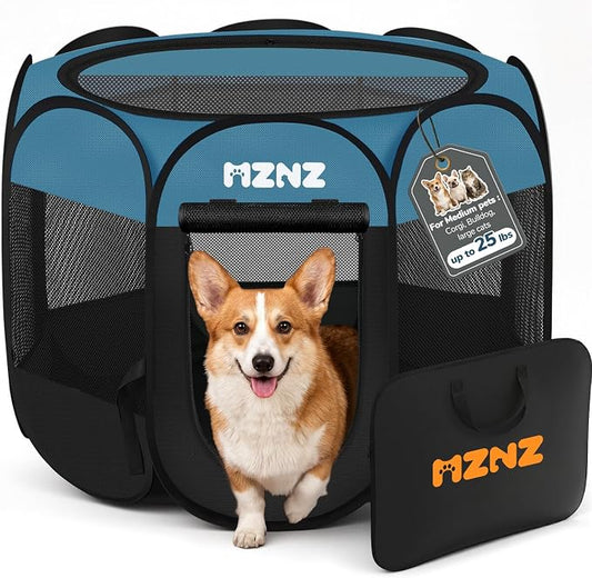 Dog Cat Playpen, Portable Puppy Pet Crate Indoors for Small/Medium Dogs Cats Rabbits, Foldable Dog Cage Enclosure for Outdoor, Pop Up Dogs Tent Kennel with Carrying Case, Blue Black