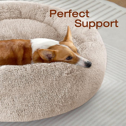 JOLLYVOGUE Dog Beds Large Sized Dog, Calming Anti-Anxiety Dog Bed, Fluffy Donut Cushion for Extra Large Pets (45")