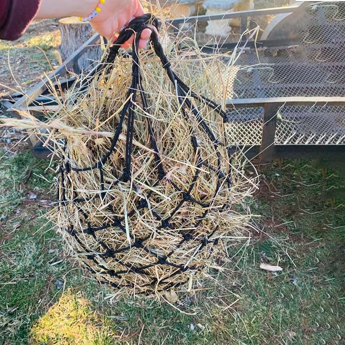 Slow Feed Hay Net for Horses,2 Pack Hanging Feeder for Horses Sheep Goats, Black Nylon Mesh Bag, 40 Inch Length, 2.36 Inch Holes, Cross Weave Design,