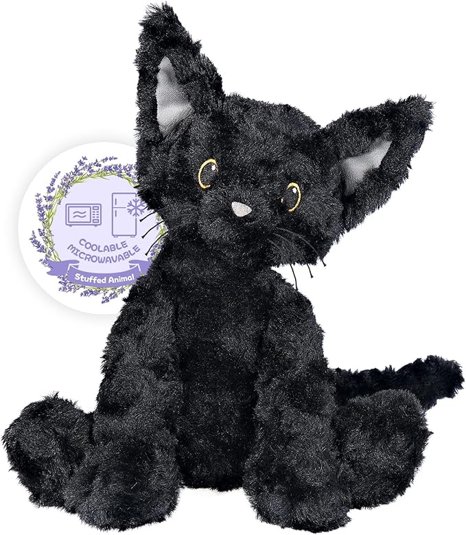 SuzziPals Coolable & Heatable Cat Stuffed Animals, Microwavable Heating Pad for Period Discomfort, Lavender Scent Cat Plush, Black Cat Plush Gift for Kids & Aldults