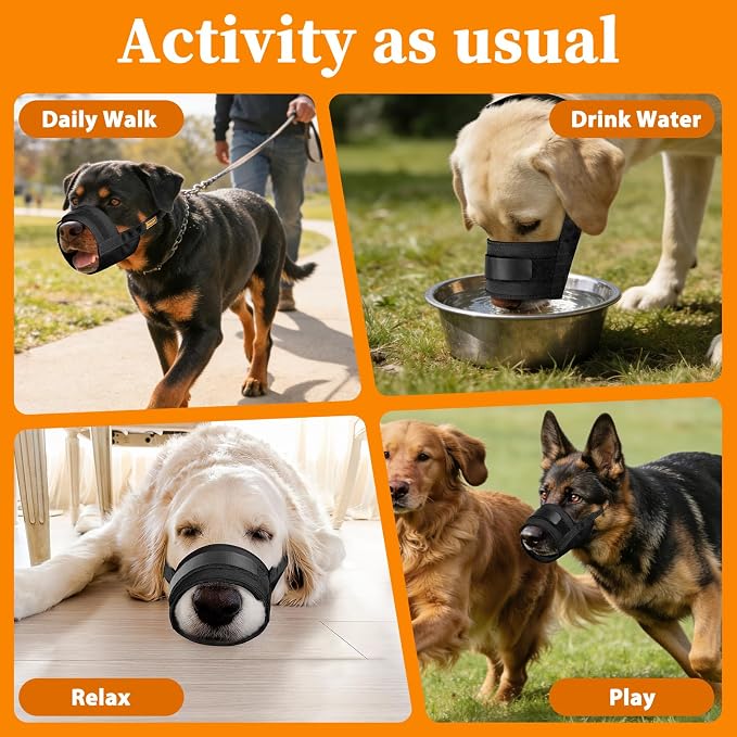Mayerzon Dog Muzzle for Large Medium Small Dogs, Adjustable Fit, Soft & Sturdy Fabric, Prevents Fierce Barking Biting Chewing, Ideal for Grooming Walking Vet Visits, Allows to Pant Drink (Black, XL)