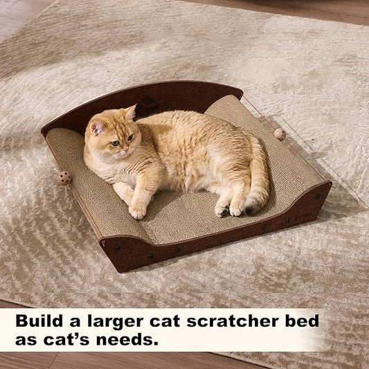 ZOMISIA 2 Pack 26'' Cardboard Cat Scratcher Bed - Large Scratcher Couch for Indoor Cats, Orthopedic Scratching Board, Lounger Scratching Couch with Bells