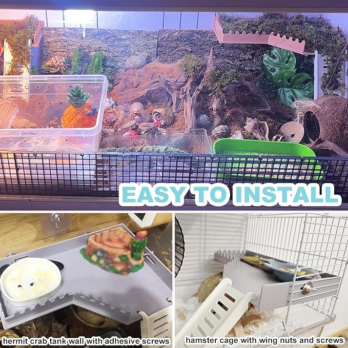 Hermit Crab Accessories - Platform with Ladder and Food Dish, Hermit Crab Climbing Toys, Habitat Supplies and Tank Accessories for Reptiles, Hamsters, Geckos, Small Lizards