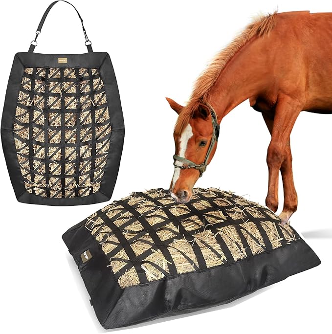 Hay Bag for Horses,Ultra-Slow Feed Hay Bag for Ground Feeding,Designs for Horses,Goats,Cows,Premium 1680D Oxford Cloth,Easy to Fill and Hang with Wide Opening and Adjustable Straps (1)