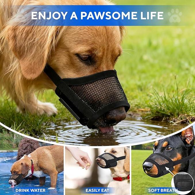 Evollax Dog Muzzle for Large Dogs – Breathable Air Mesh Muzzle for Large Sized Dog | Adjustable Mussels for Dogs Grooming | Muzzles to Prevent Biting Barking Chewing | Allows Panting and Drinking