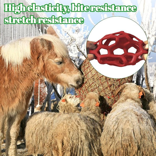 Goat Feeder Hanging Feeding Toy,Horse Treat Hay Feeder Toy, Durable TPR Feeding,for Horse Goat Sheep Relieve Stress,Stretch-Resistant Design（Red）