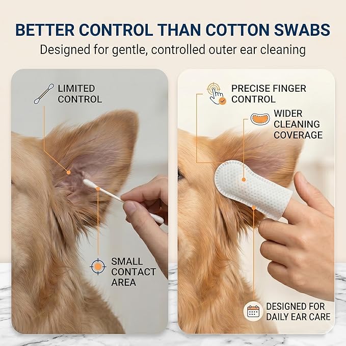 Dog Ear Wipes - 150 Count Finger Ear Cleaner for Cats, Alcohol Free Plant Based Ear Cleaning, Remove Wax Dirt Odor