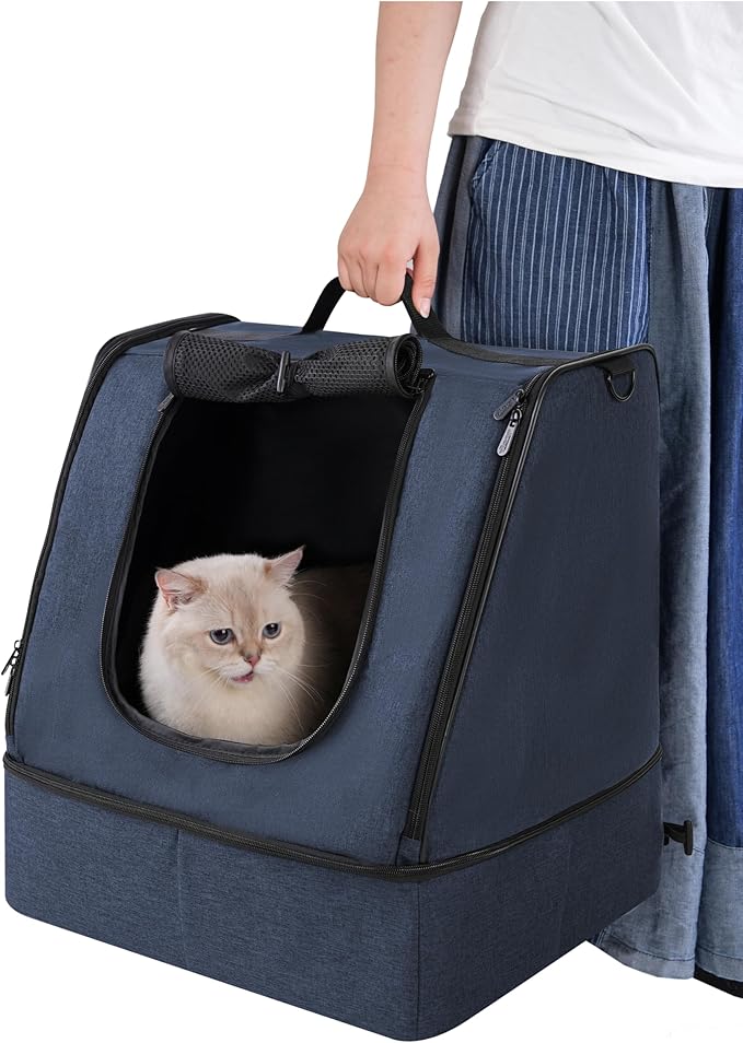 apollo walker Portable Cat Travel Litter Box with Zipped Waterproof Bag,No Collapse with Hard Base Insert at Bottom, No Leakage, No Smell, Easy to Carry, Easy to Use in Hotels, Car Blue