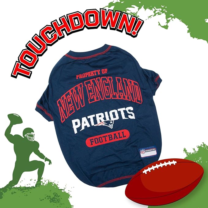 NFL New England Patriots Dog T-Shirt for Pets, Size Small. Officially Licensed Pet Shirt with Team Logo, Soft Stretchable Comfort Fit Apparel for Dogs & Cats