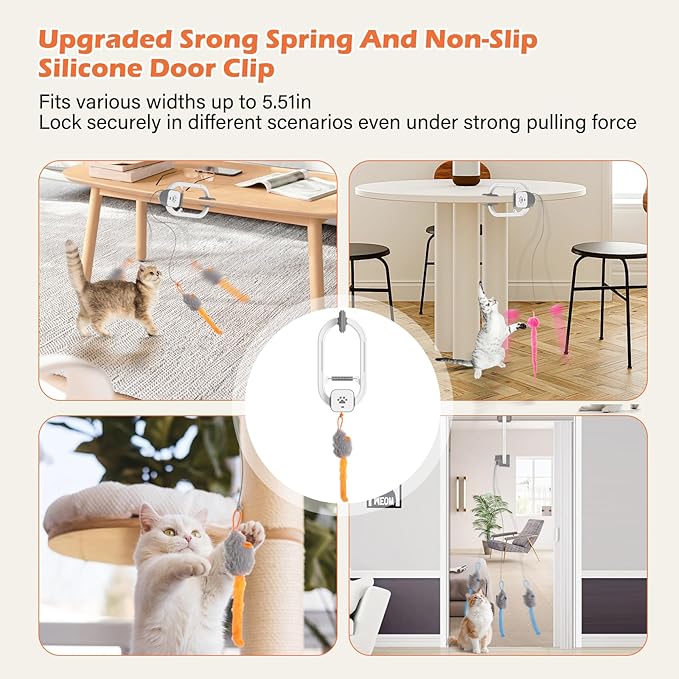 Automatic Rechargeable Cat Teaser, Door Mount Hanging Interactive Cat Toy, 360° Spinning & Irregular Jumping Motion Modes, Smart Electric Cat Exercise Toy for Indoor Cat Self Play, Grey