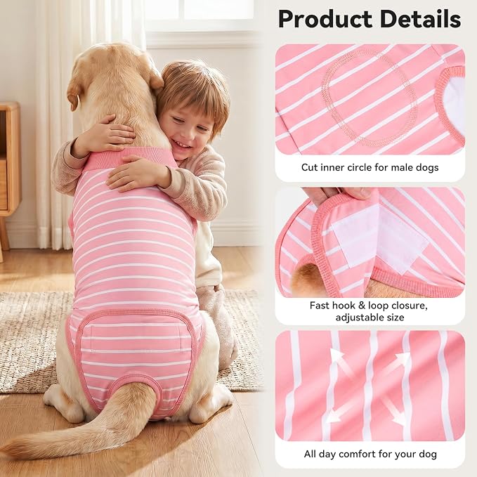 cyeollo Dog Surgery Recovery Suit, Surgical Suit for Female Male Dogs, Soft Dog Onesie, Spay Neuter Bodysuits, E-Collar & Cone Alternative, Anti-Licking Wound, Puppy Clothes for Small Dogs, Stripes XS