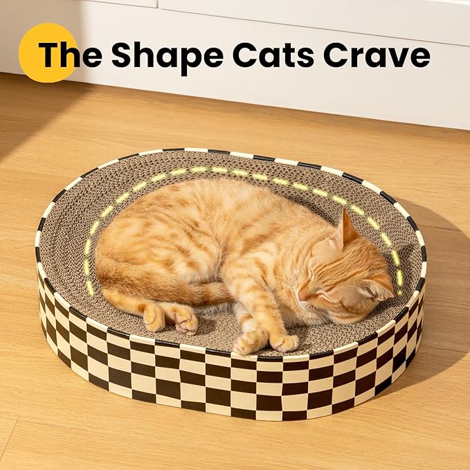 Conlun Cat Scratcher Bed,2 in 1 Oval Cat Scratching Board for Indoor,Scratch Pad Corrugated Cardboard Lounge Bowl Nest Couch Sofas for Kitty Play&Rest,Holiday Birthday Gift with Kittens Toy Fish