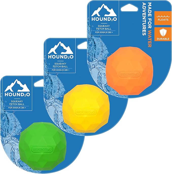 Dog Toys | Squeaky Fetch Balls for Dogs, Value 3-Pack | Bright Color Outdoor Dog Ball with Squeaker