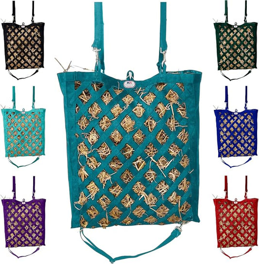 Majestic Ally Premium Nylon Hay Bag for Horses and Livestock, Simulates Grazing, Slow Feeding, Heavy-Duty PP Webbing,Quick-Adjust Straps, Small Hole for Digestion, Multiple Colors (Teal)