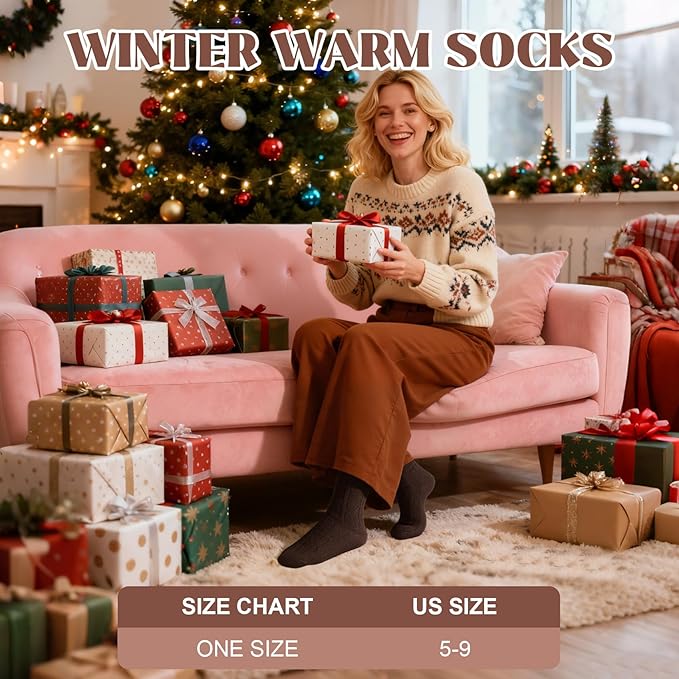 Justay 5 Pairs Womens Wool Socks Thick Warm Winter Socks Casual Cozy Socks Vintage Knit Crew Socks Gift for Women
