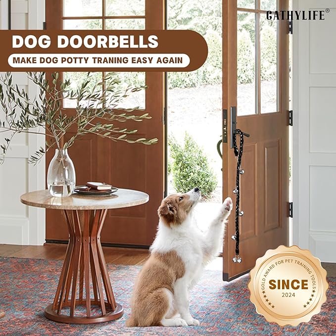 Dog Bells to Go Outside & Puppy Potty Training. Adjustable Dog Door Bell Ring to Go Potty. Handmade with Premium PU Leather. Twisted Style. (Black)