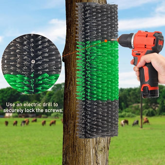 Livestock Scratch Brushes, 2PCS, Horse Scratcher Full Massage Brush Kit, Relieves Back Itching for Livestock, Horses, Cattle, Sheep, Pigs, Green