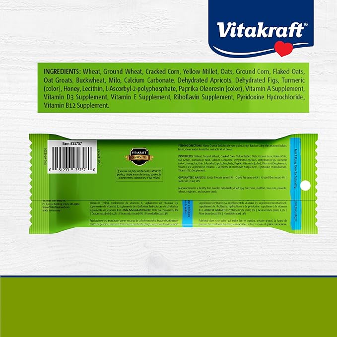 Vitakraft Guinea Pig Fruit & Honey Treat Sticks, 3.5 Ounce, Enriched Snack with Wooden Chew Core for Dental Health, 2 Count (Pack of 2)