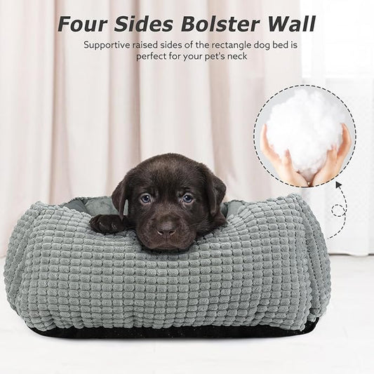 MIXJOY Large Dog Bed for Large Medium Small Dogs, Rectangle Washable Orthopedic Dog Bed, Soft Calming Sleeping Puppy Bed Durable Pet Cuddler with Anti-Slip Bottom L(30"x24"x9")