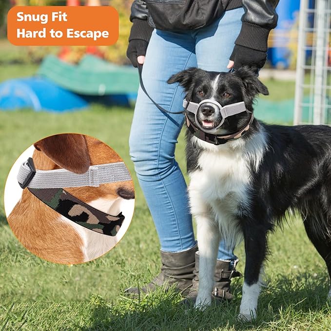 Coppthinktu Dog Muzzle with No-Escape Elastic Neck Collar, Soft Adjustable Muzzle for Small Medium Large Dogs, Breathable Dog Mouth Guard to Prevent Biting Barking & Chewing (Gray S)