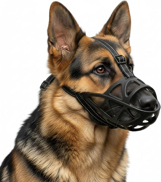 Dog Muzzle, Adjustable Pet Mask with Reflective, Breathable Pet Mask for Large Dogs, Medium Dogs, Small Dogs, Prevents Chewing and Biting, Durable Dog Muzzle that Allows Panting (M)