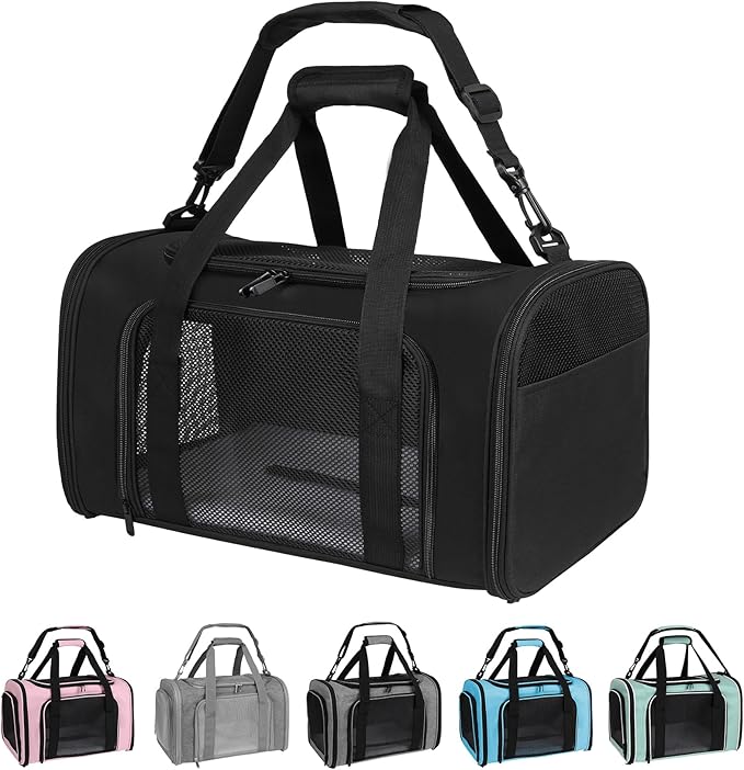 Carriers Soft-Sided Pet Carrier for Cats Dogs Under 15 lbs,TSA Airline Approved with 4 Ventilated Windows(Medium,Black)