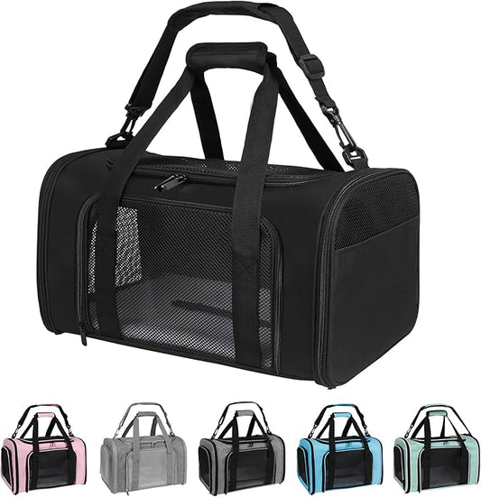 Carriers Soft-Sided Pet Carrier for Cats Dogs Under 15 lbs,TSA Airline Approved with 4 Ventilated Windows(Medium,Black)