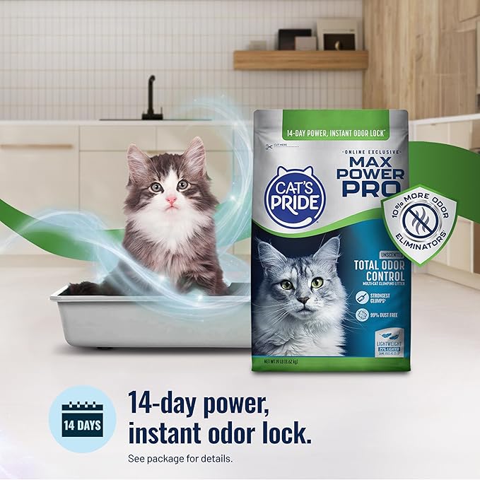 Cat's Pride Max Power Pro Lightweight Cat Litter, Unscented with Total Odor Control, 99% Dust-Free Clumping Formula, Bag