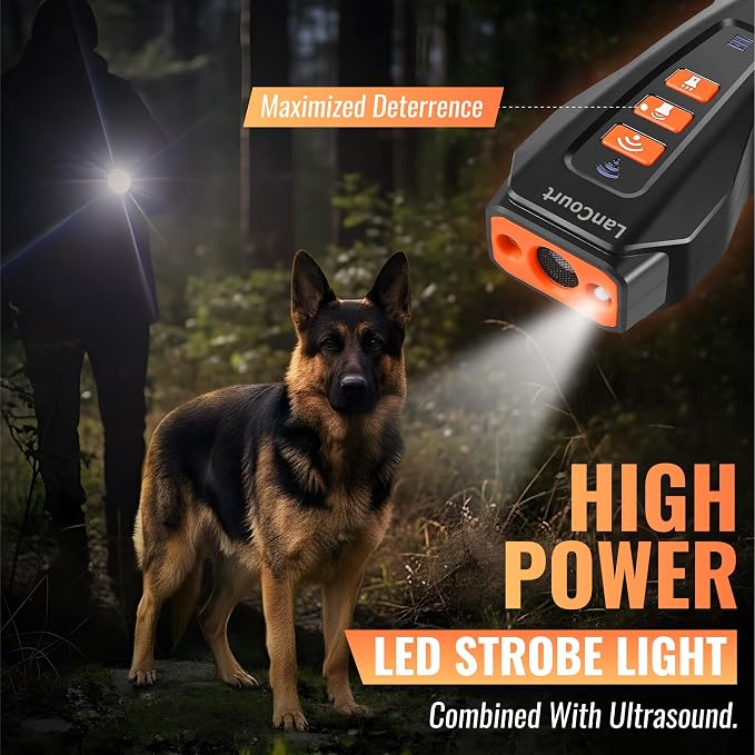 Dog Bark Deterrent Ultrasonic Device | Within 33FT Range, Anti Barking Indoors & Outdoor, Flashlight, Rechargeable, Portable