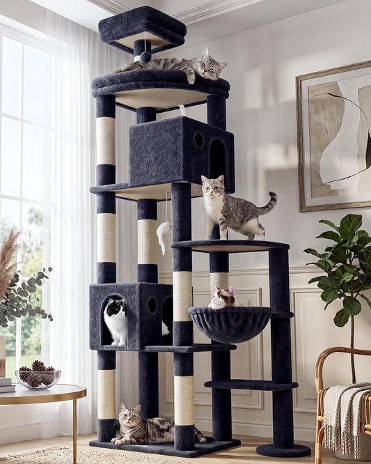 Globlazer Giant Cat Tree, 83 inch Cat Tree for Indoor Cats Large Adult, XXL Cat Tower with 9 Scratching Posts for 20lb+ Heavy Duty Large Adult Cats, F83, Dark Grey