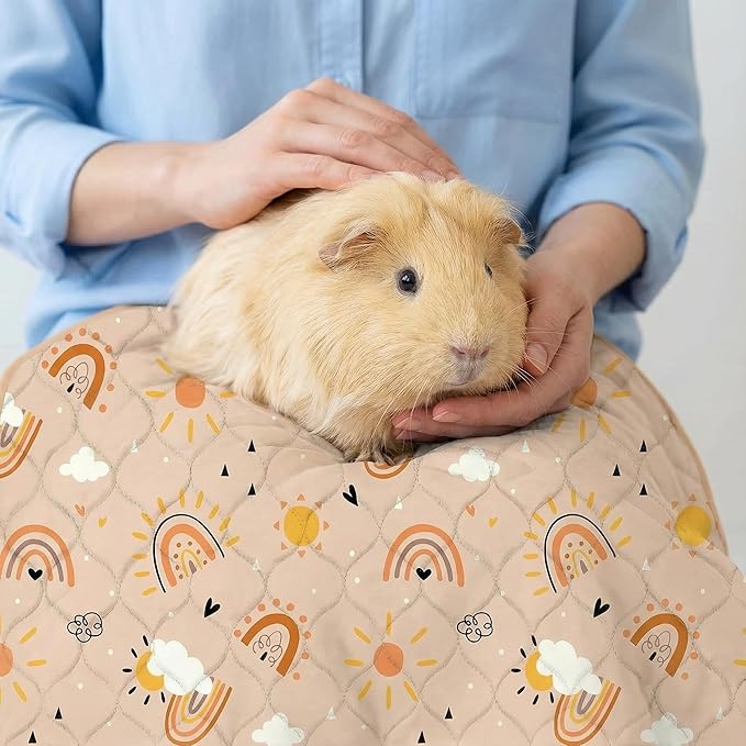 Guinea Pig Bedding, 49x24in 2 Pack Washable Guinea Pig Cage Liners, Waterproof Reusable & Anti Slip, Super Absorbent Guinea Pig Pee Pad for Midwest Cage, Small Animal, Rabbit, Bunny, Beige