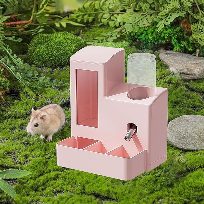 Gralara 3 in 1 Hamster Automatic Feeder Container Accessories Bowl Feeding Station Dispenser for Ferrets Patio Small Animal Terrace, Pink 80ml Bottle
