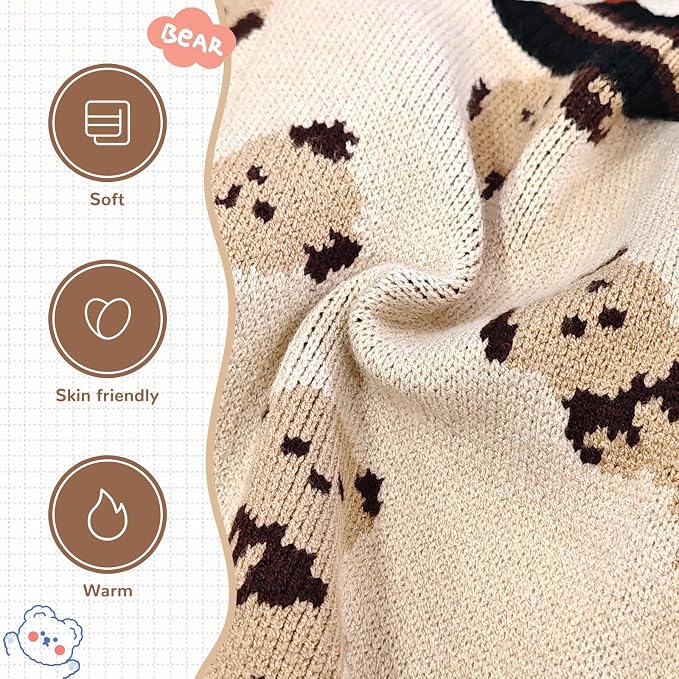 ABRRLO Small Dog Sweaters Cute Bear Dog Cardigans Clothes for Small Medium Dogs Boy Girl Puppy Cat Knitting Cardigan Outfits Dogs Winter Coats Warm Pet Doggy Clothes Soft Knitwear Apparel (Beige,XS)