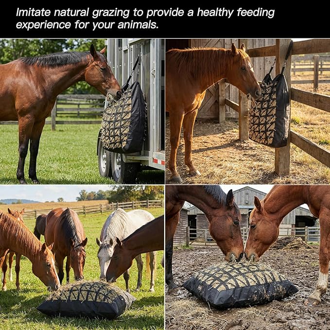 Hay Bag for Horses,Ultra-Slow Feed Hay Bag for Ground Feeding,Designs for Horses,Goats,Cows,Premium 1680D Oxford Cloth,Easy to Fill and Hang with Wide Opening and Adjustable Straps (1)