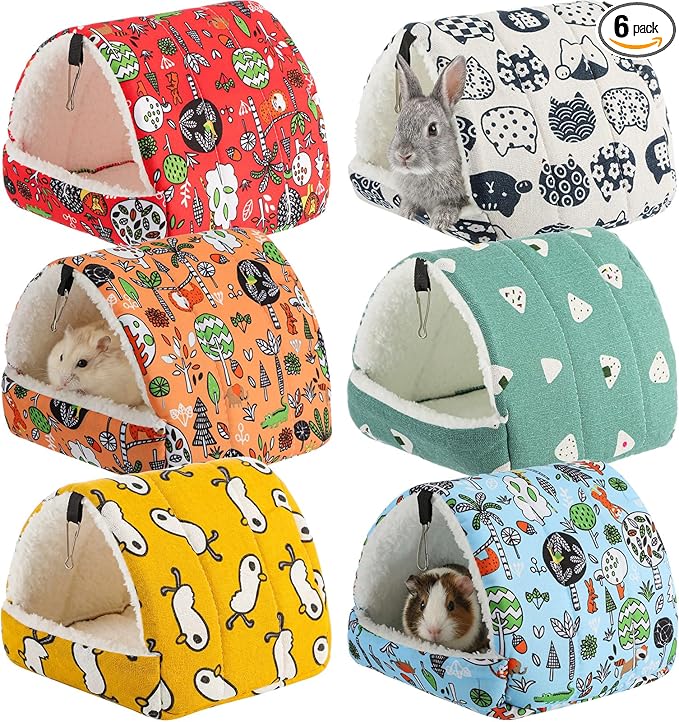AceOrbit 6 Pcs Guinea Pig Hideout Small Tunnel 7.5 Inch Washable Hamster Bed Animal Cage Accessories for Chinchilla Rabbit Hedgehogs Ferrets to Digging Chewing(Light Color,Simple Patterns)
